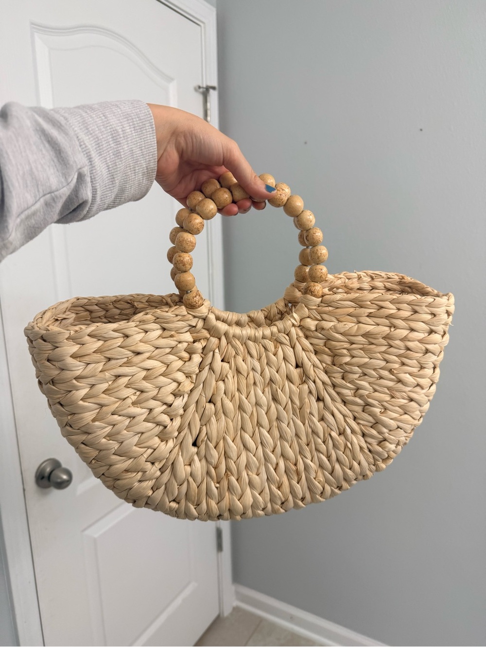 Zara Natural Woven Straw Tote with Beaded Handles